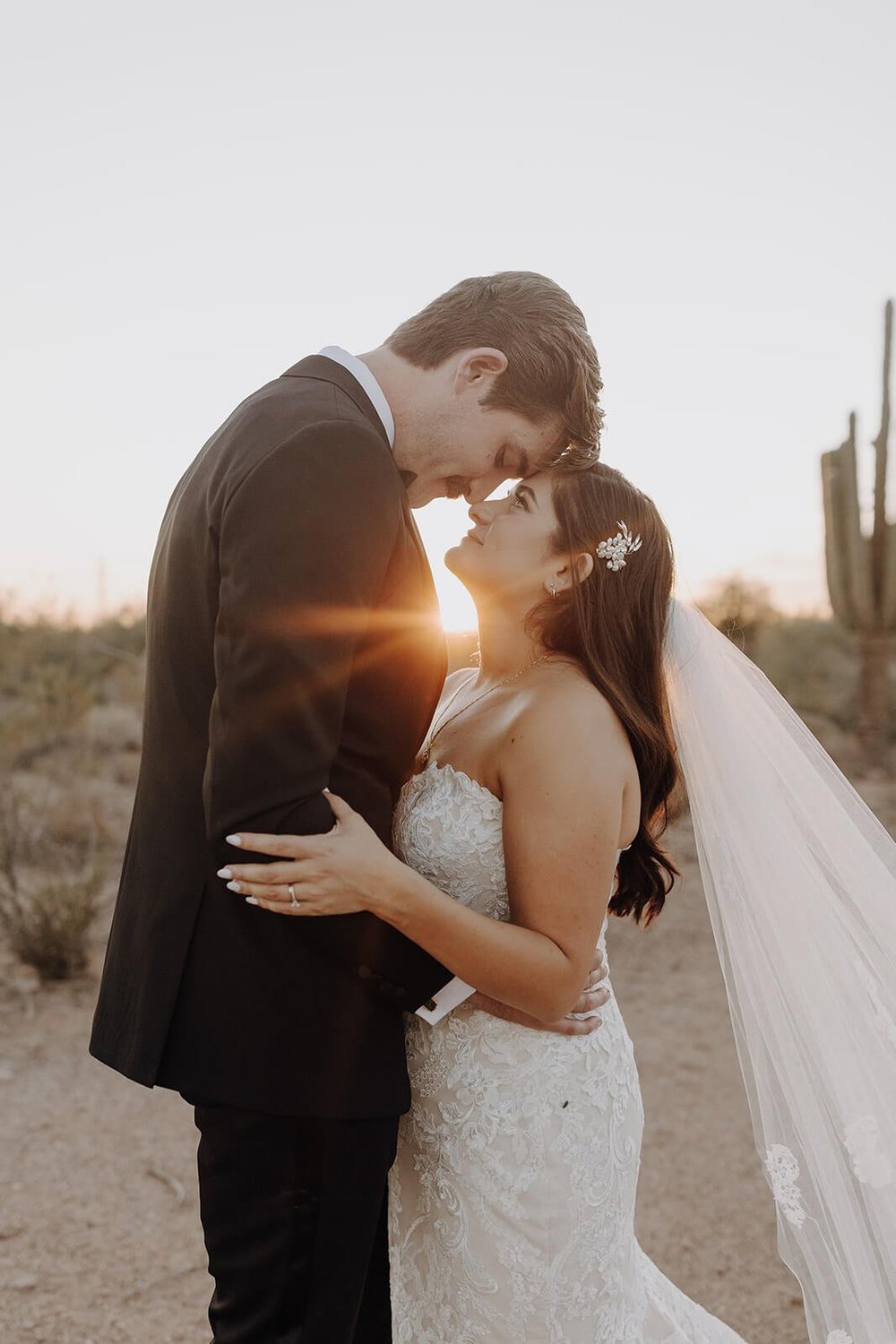Bride and groom Arizona desert wedding portraits