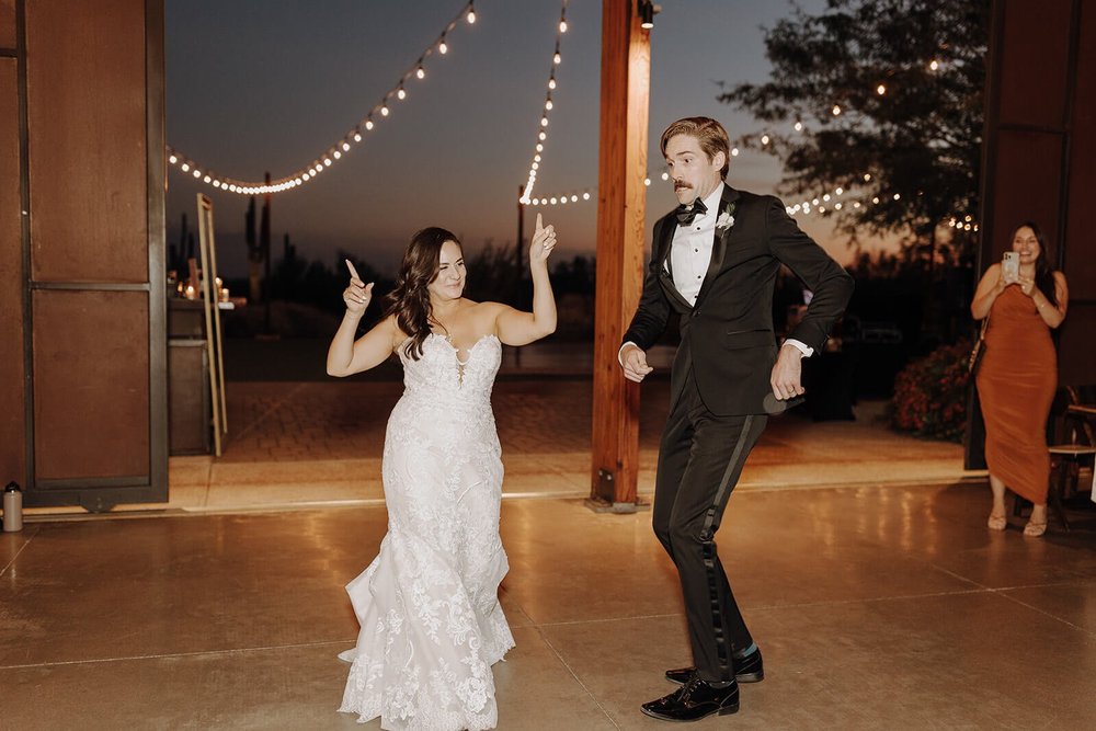 Bride and groom dance at The Paseo wedding venue