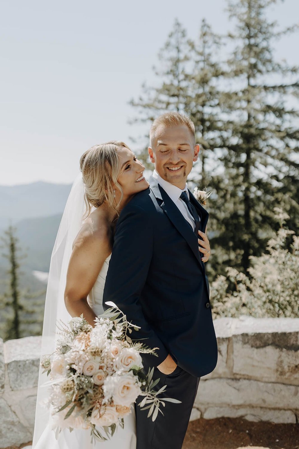 Bride and groom couple portraits at Mount Rainier wedding