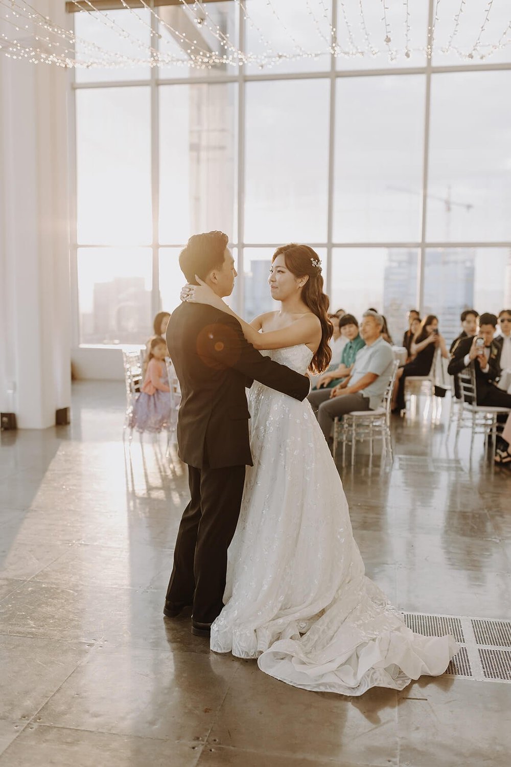 Bride and groom first dance at city wedding in LA