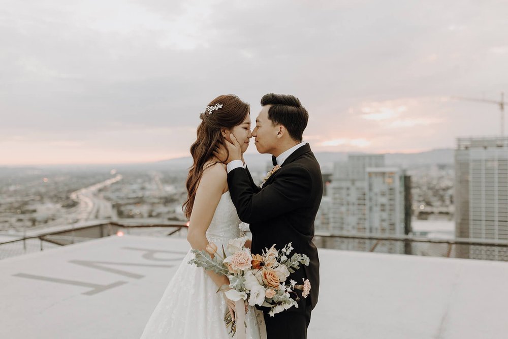 Sunset couple portraits at southern California wedding