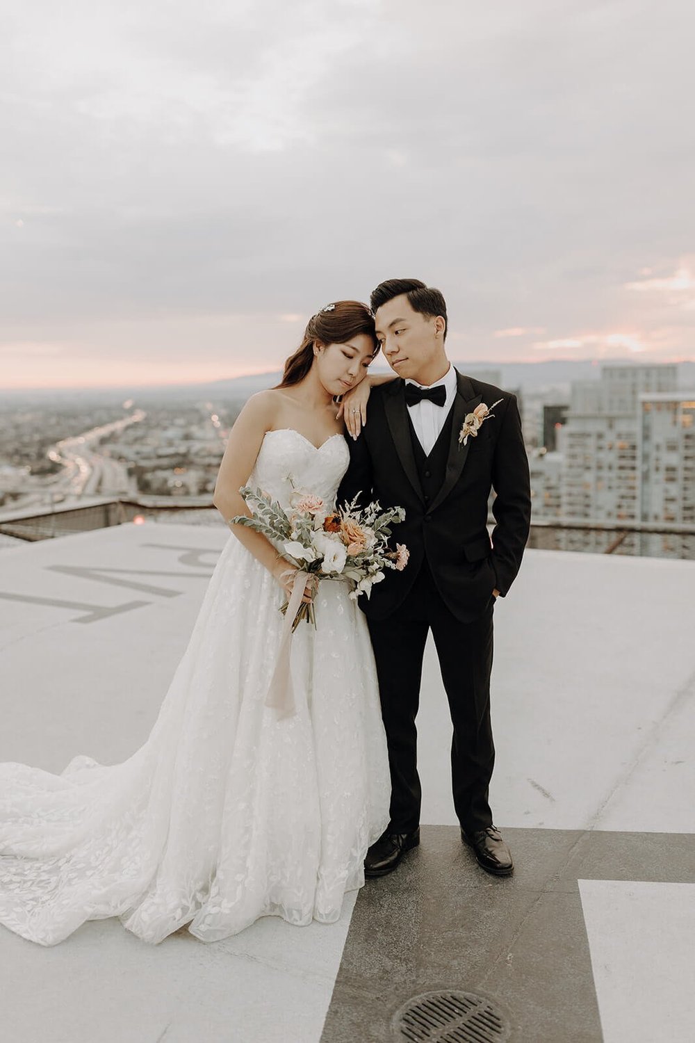 Sunset couple portraits at city wedding in Los Angeles