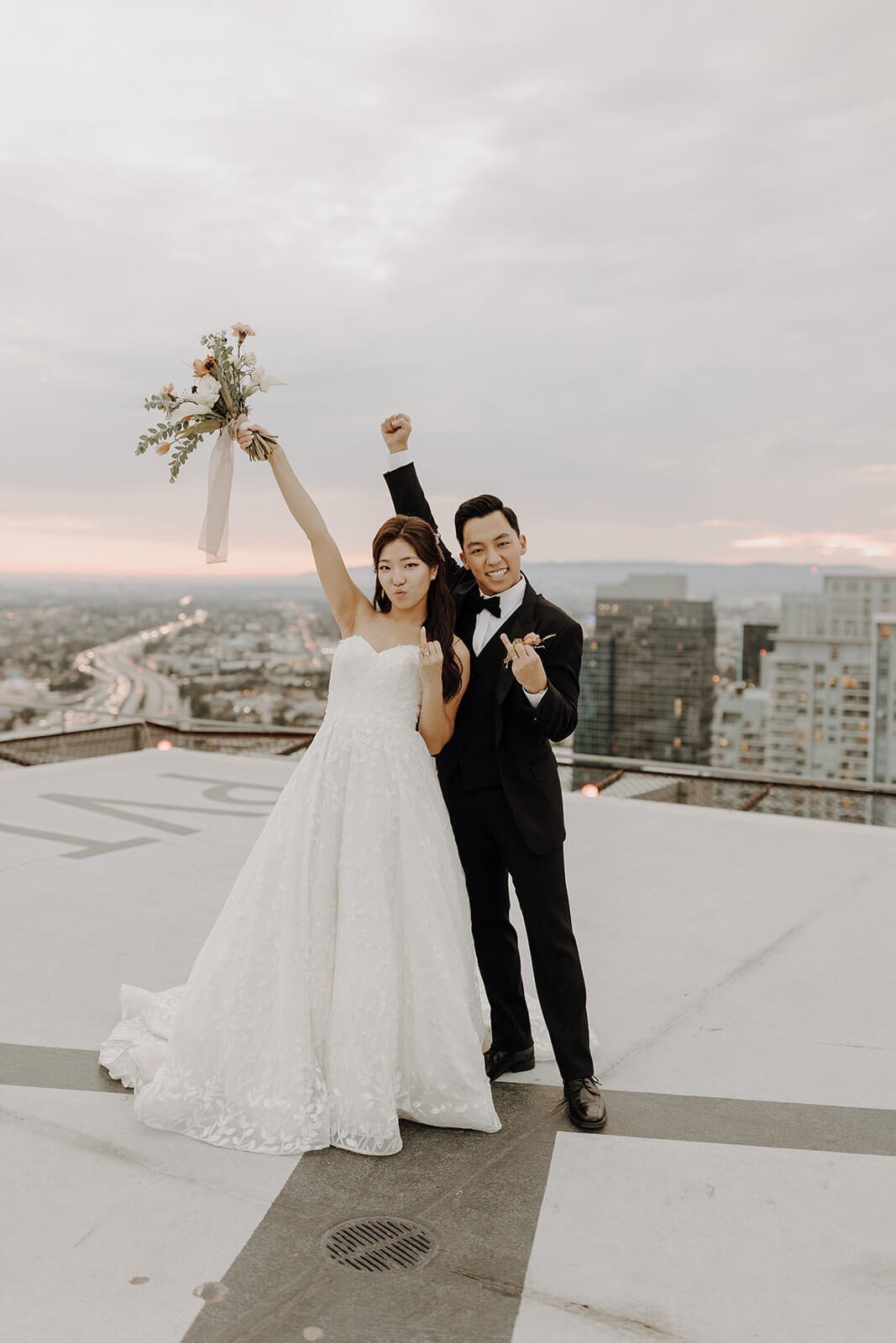 Sunset couple portraits at city wedding in Los Angeles