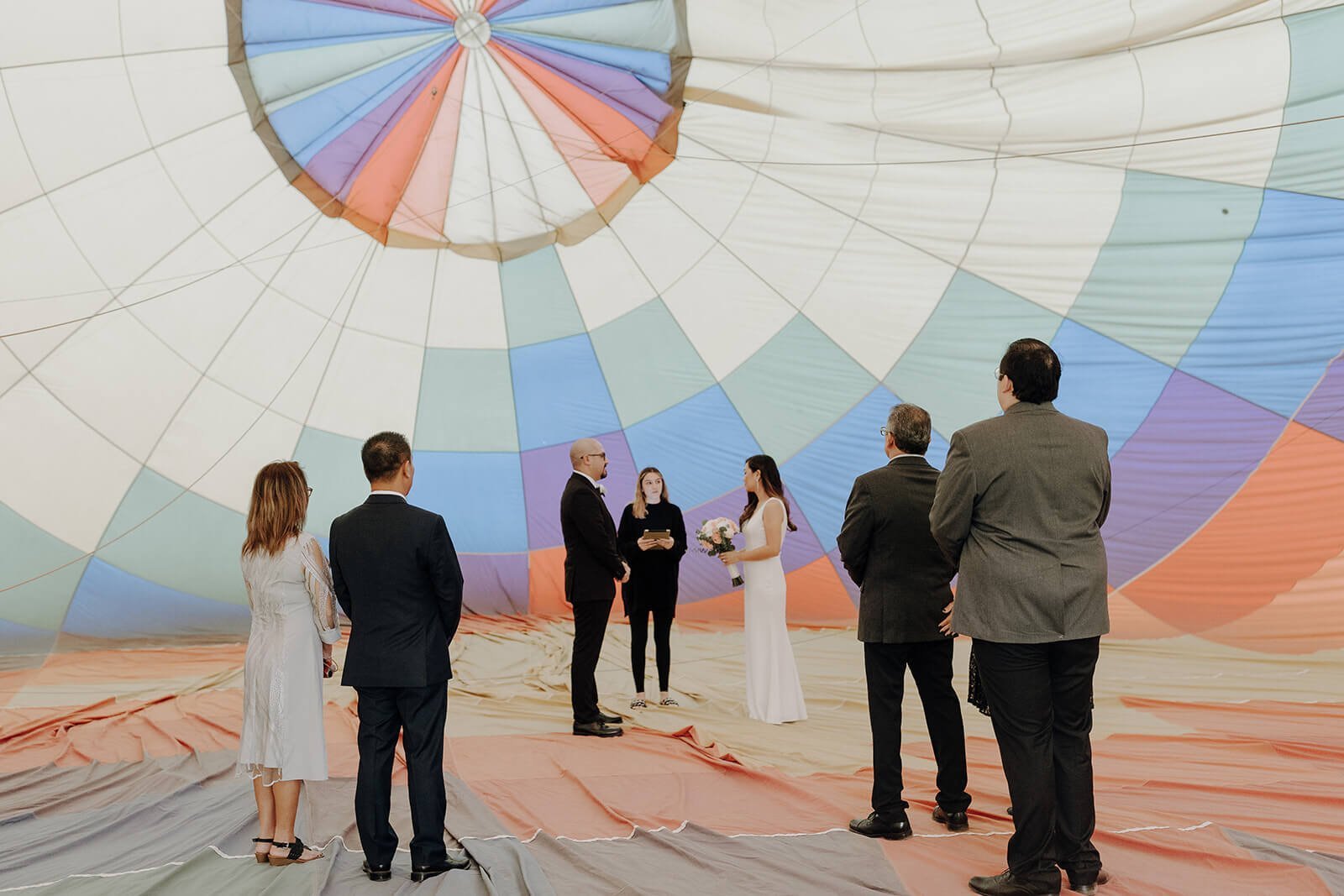 Intimate wedding ceremony inside a hot air balloon