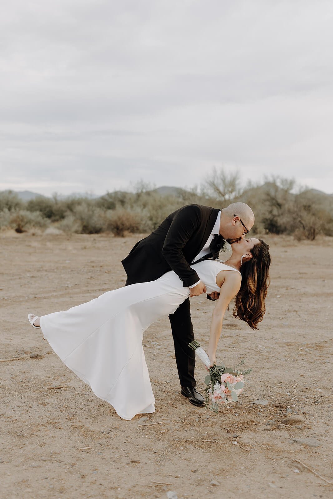 Bride and groom couple portraits in the Arizona desert