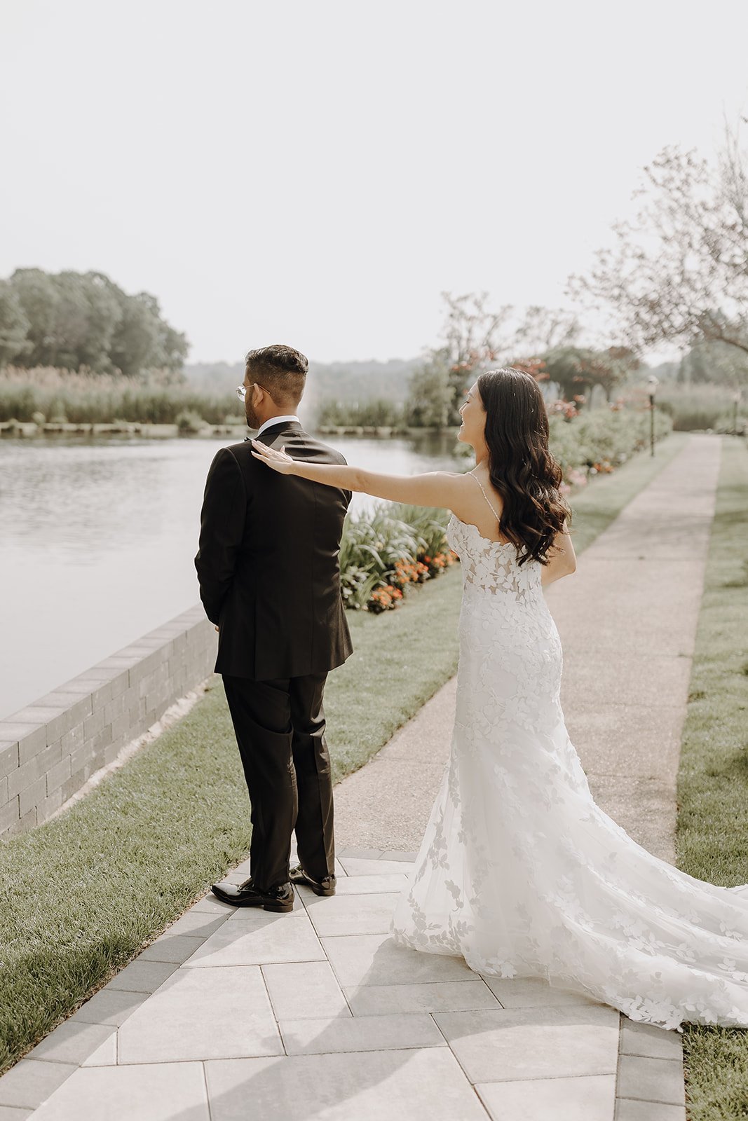 Bride and groom first look at Luxurious wedding venue in NY