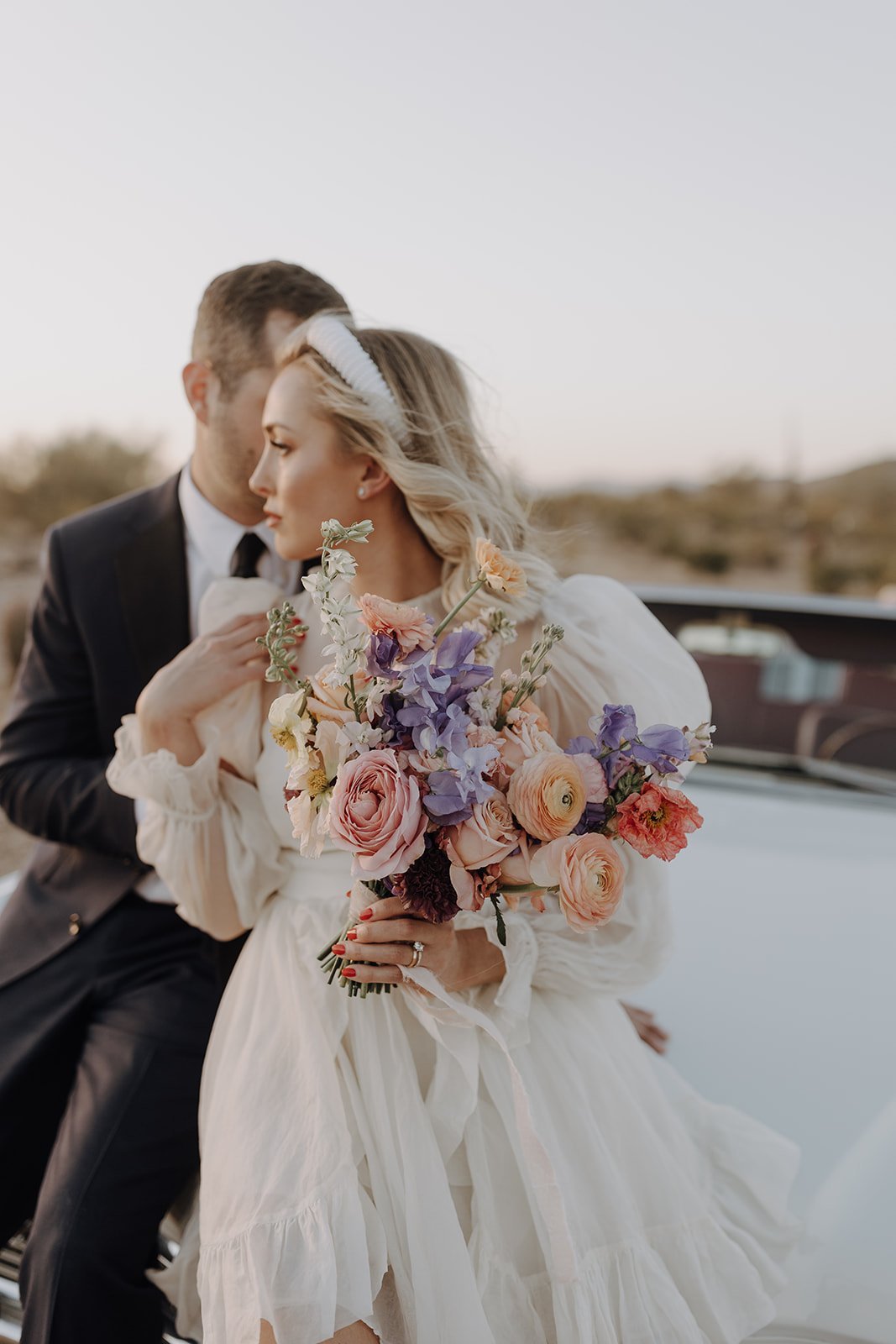 Bride and groom at wedding styled shoot