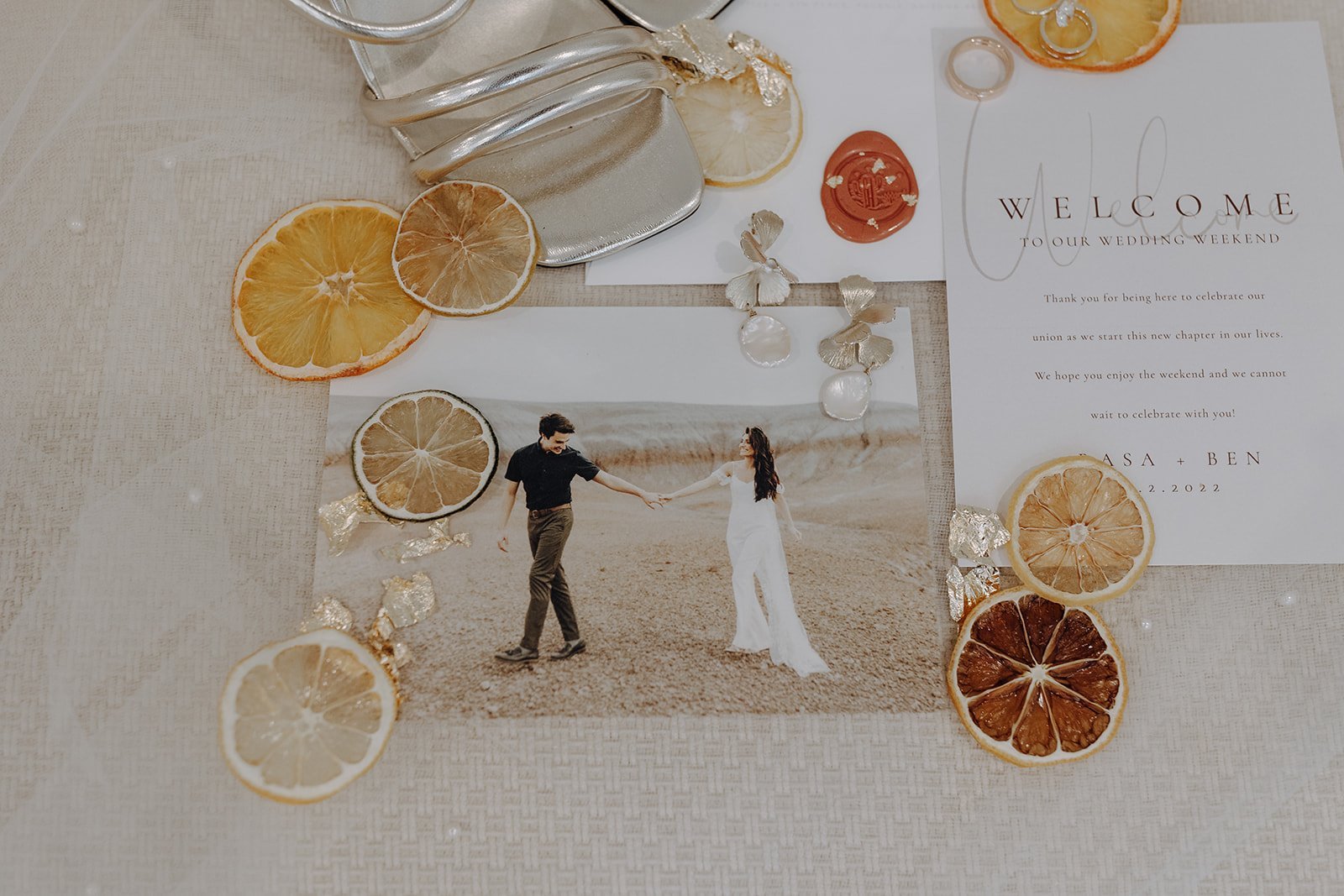 Orange and white wedding invitation stationary
