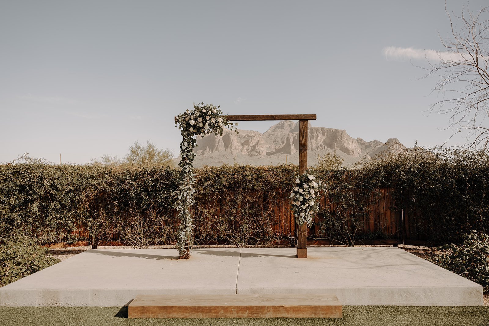Desert wedding ceremony arch