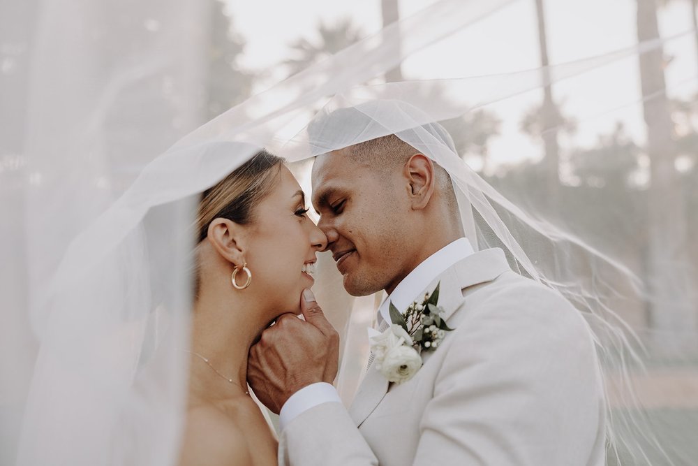 Bride and groom couple photos at luxury resort wedding in Arizona