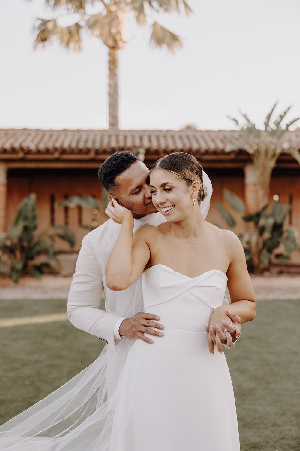 Bride and groom couple photos at luxury resort wedding in Arizona