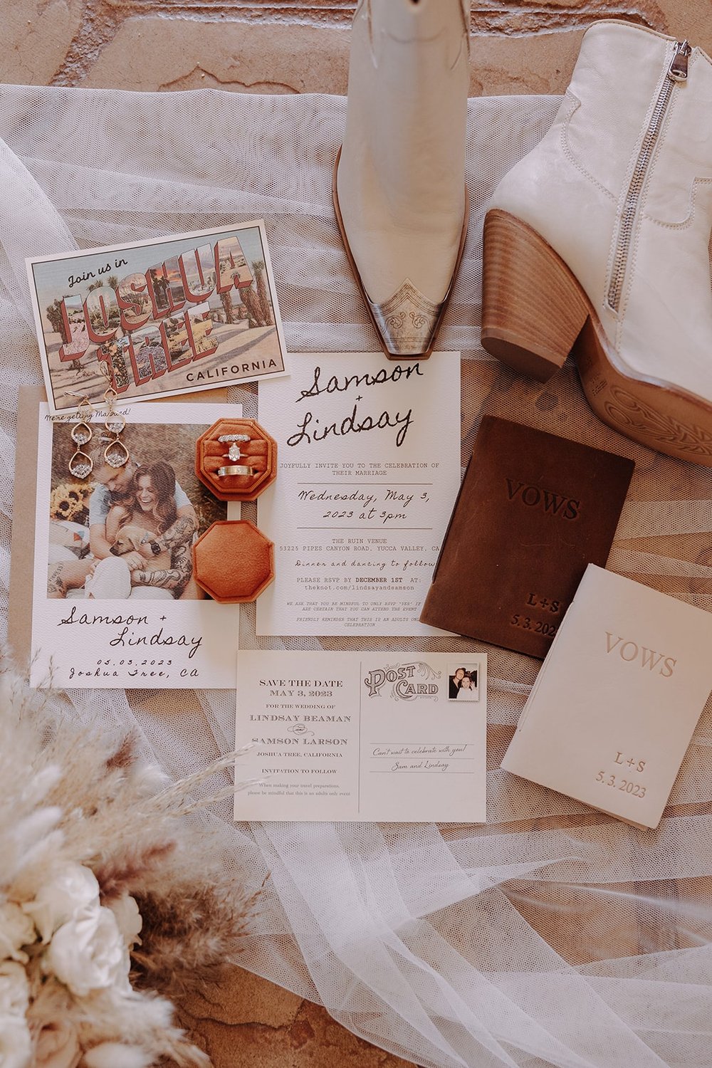 White and terracotta wedding details at California desert wedding