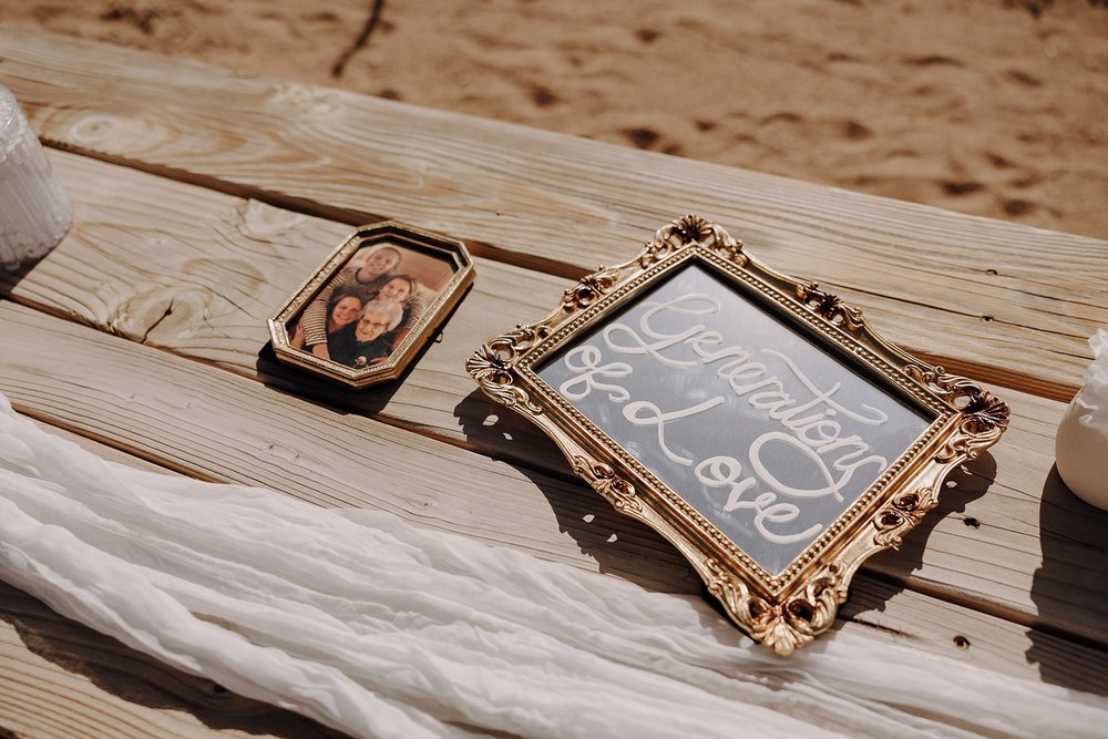 Generations of love wedding sign and family photo