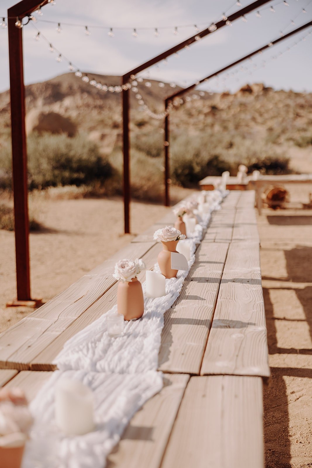 Outdoor wedding reception table decor at The Ruin Venue wedding reception