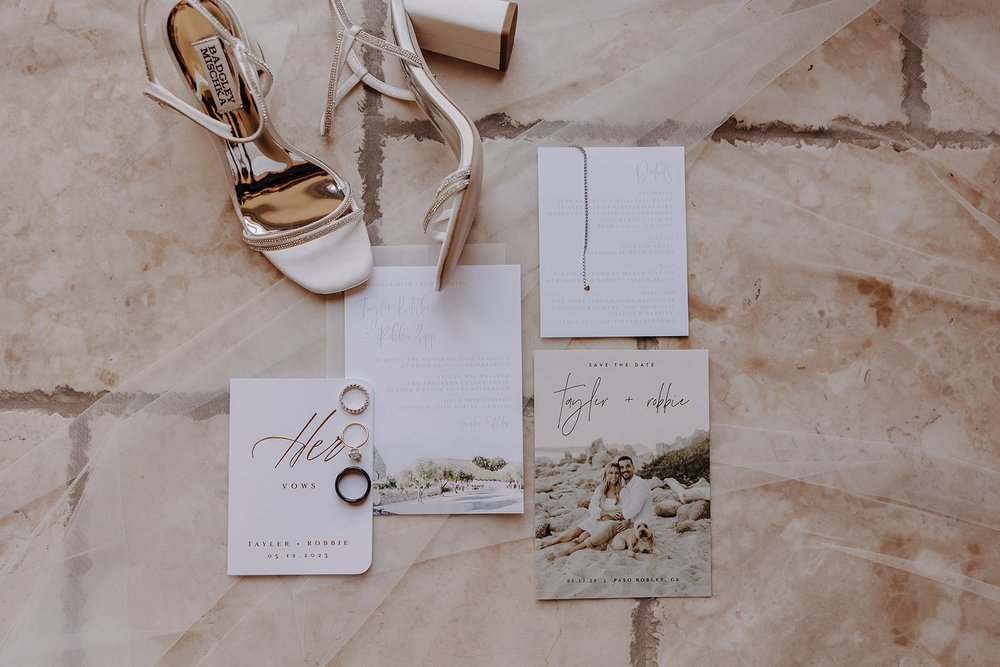 Timless white wedding heels and stationary