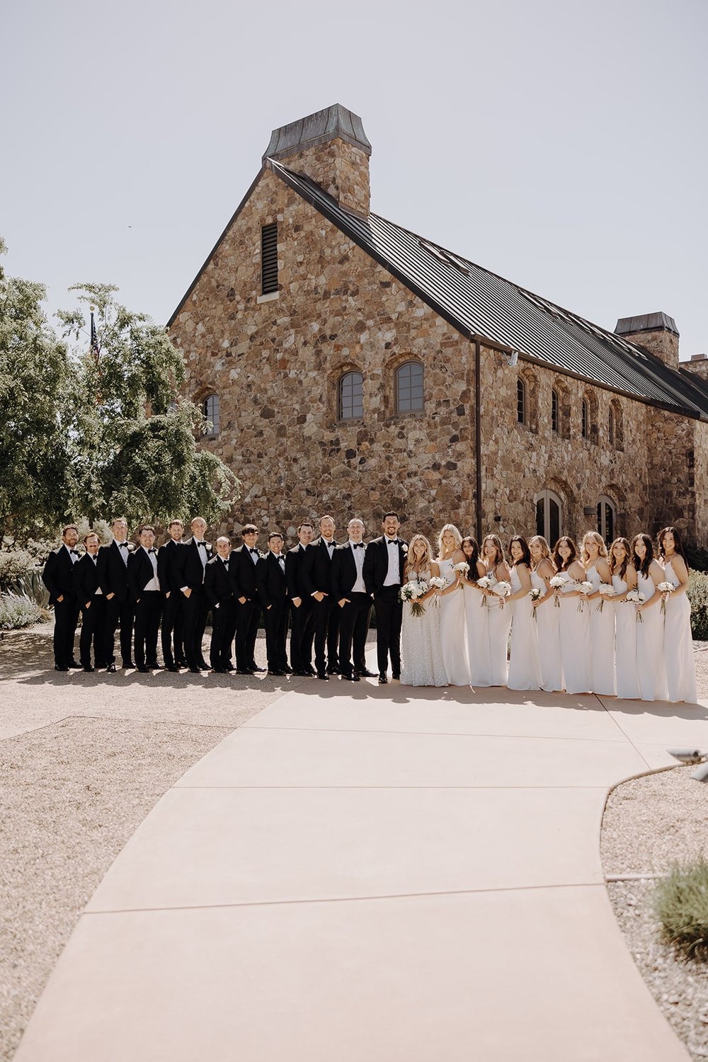 Wedding party photo at luxury wedding venue in California