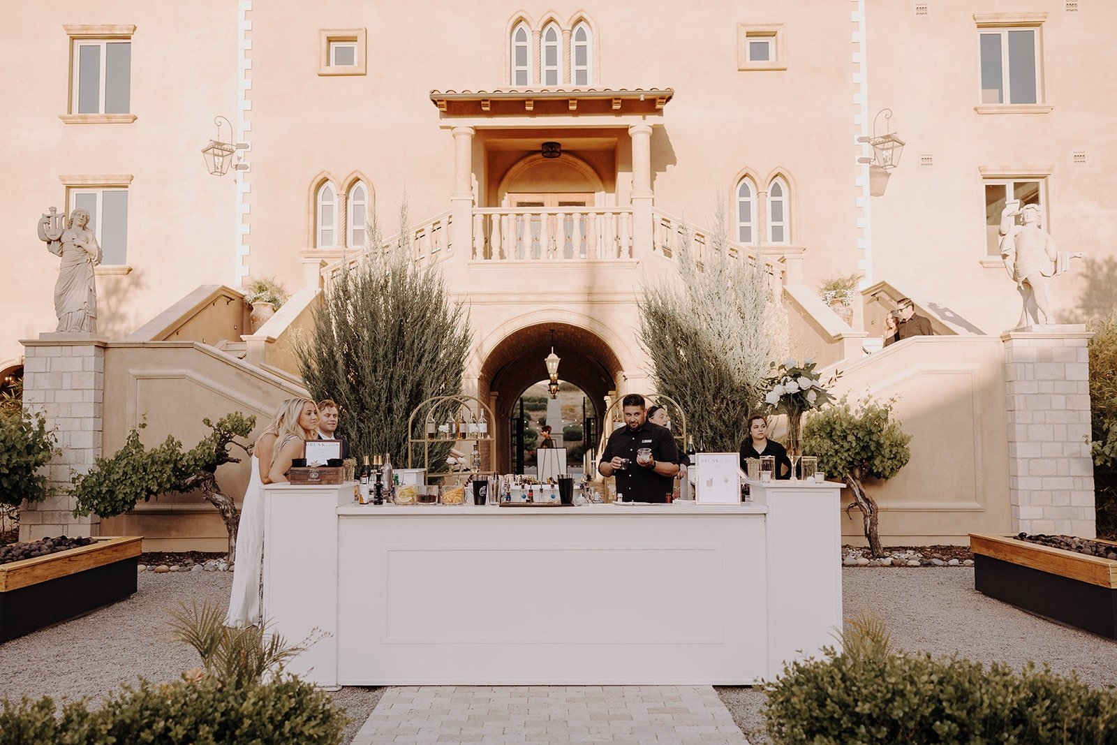 Outdoor bar at Tuscan wedding venue