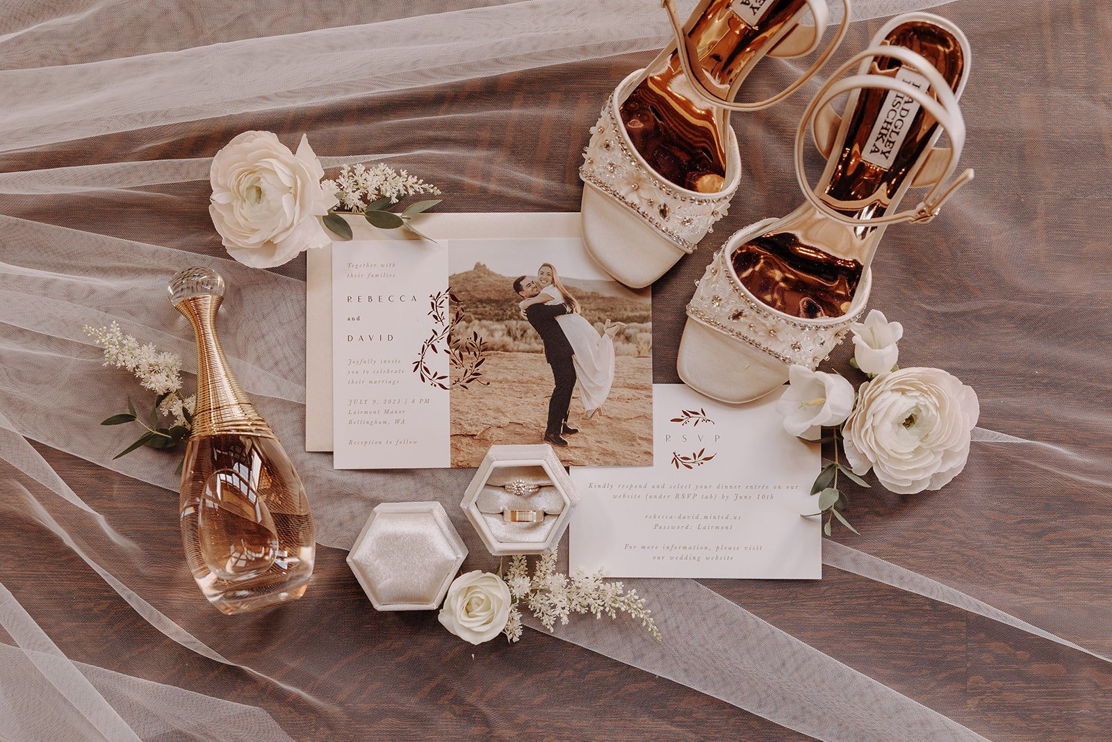 White and rose gold wedding details at Lairmont Manor wedding