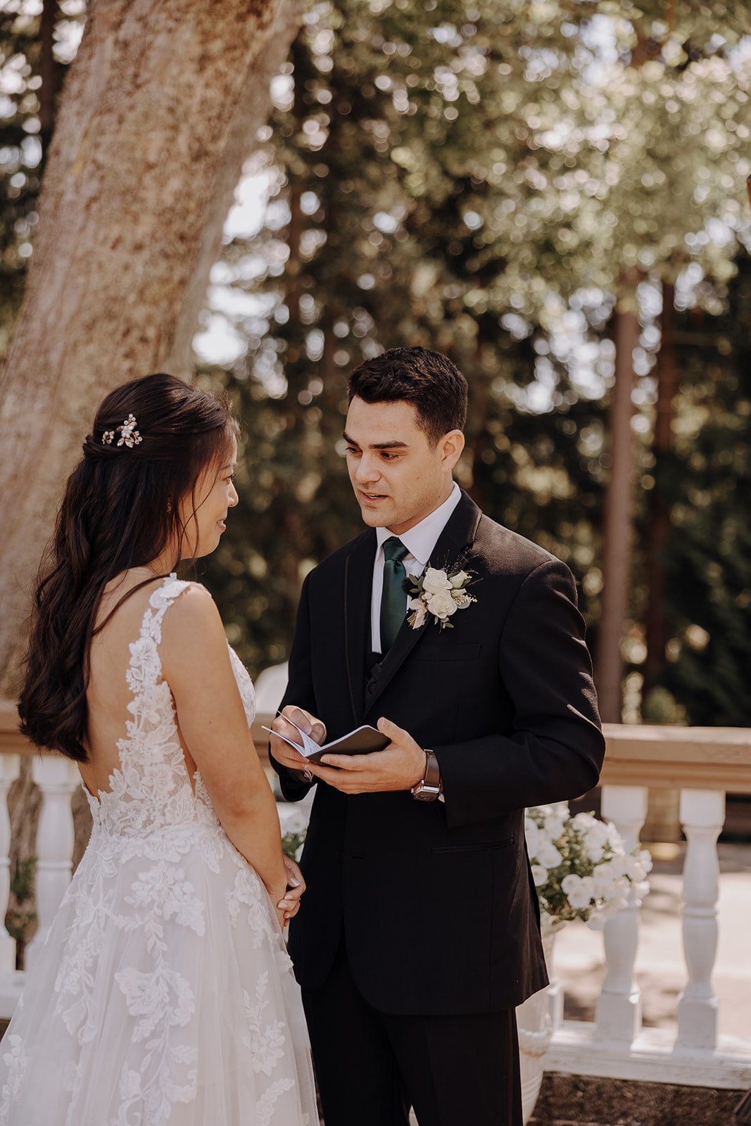 Bride and groom read personal vows at Lairmont Manor wedding in Washington