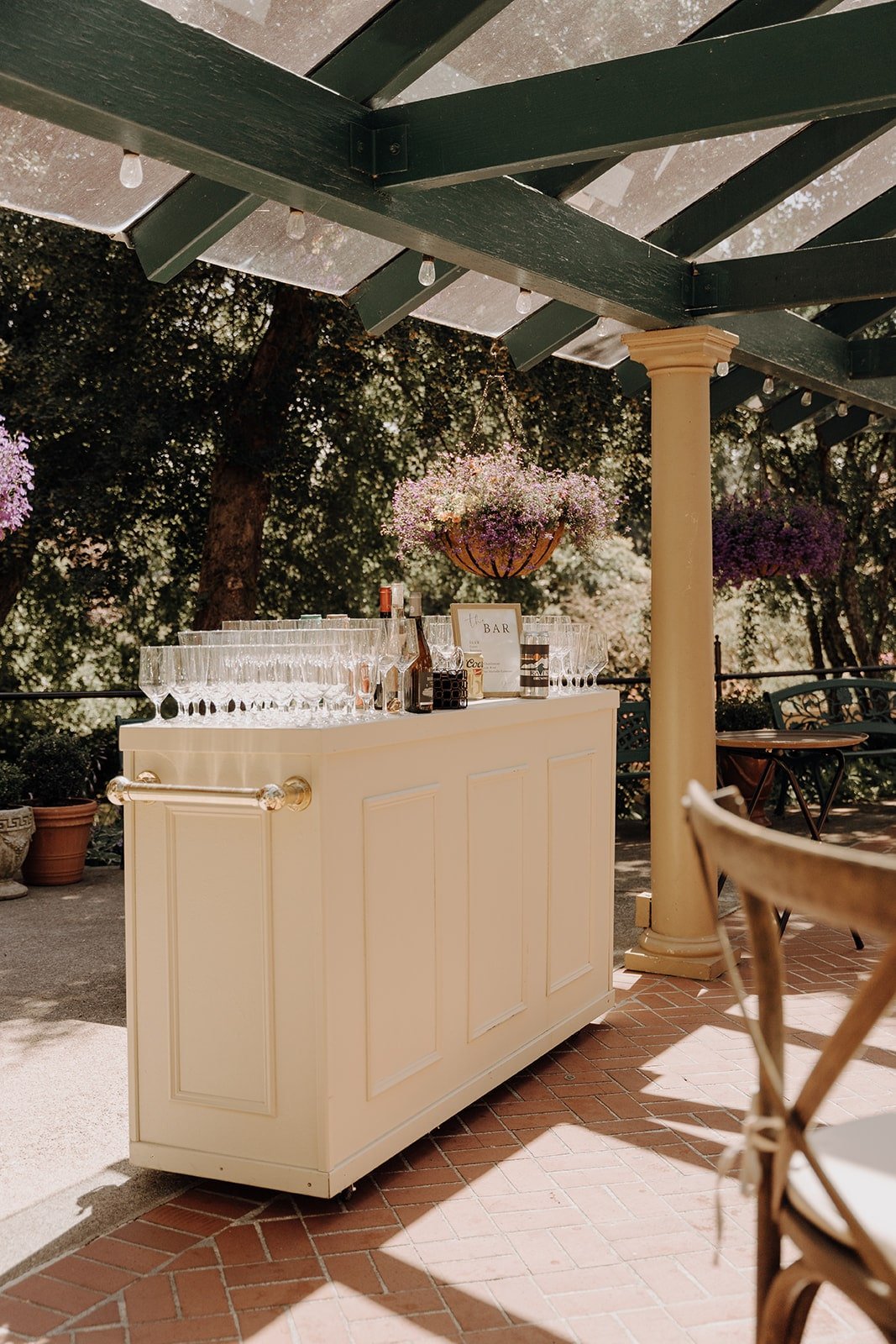 White bar cart at Lairmont Manor wedding in Washington