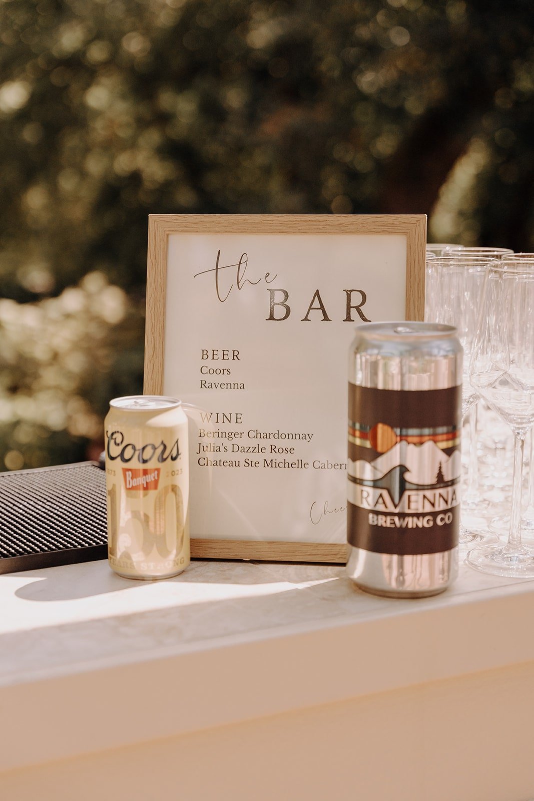 The Bar signage with Coors and craft beer at Washington wedding