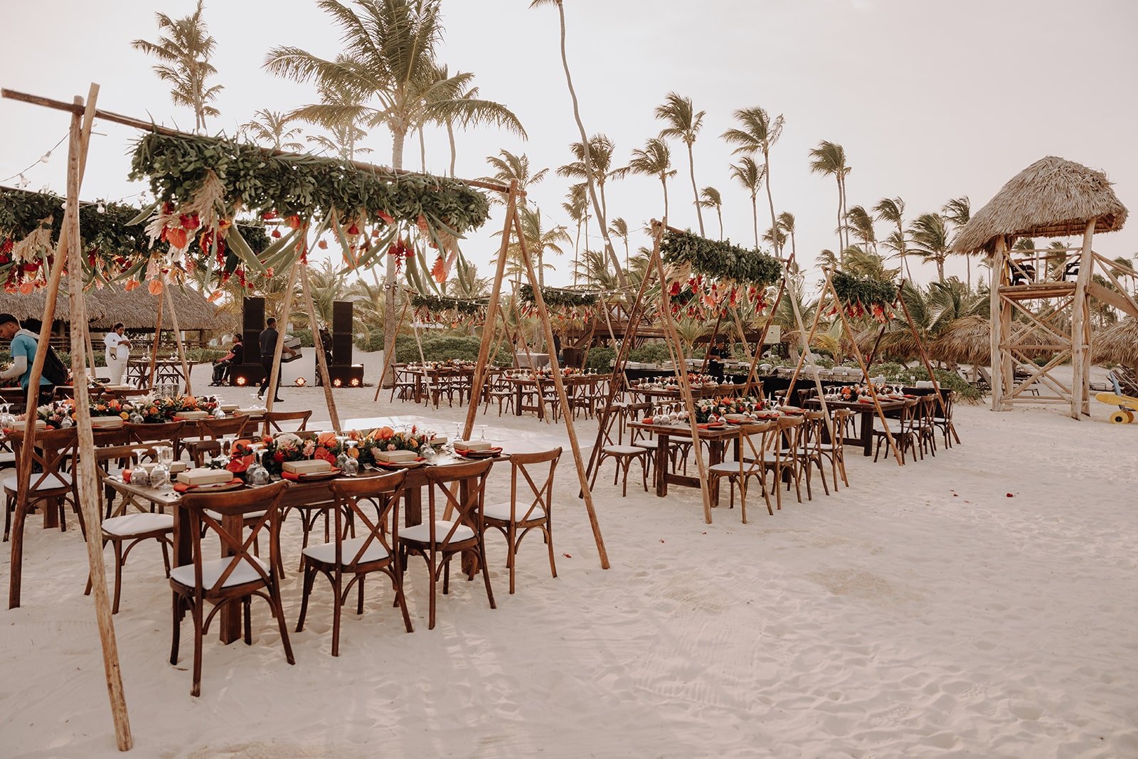 Destination wedding reception table decor at Dreams Royal Beach Punta Cana 