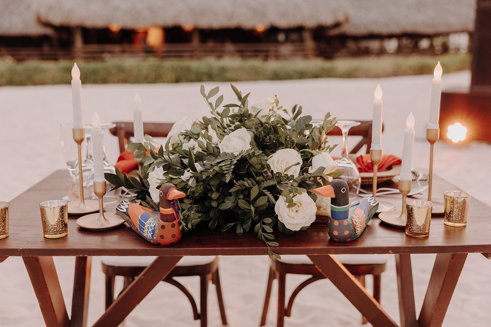 Destination wedding reception table decor at Dreams Royal Beach Punta Cana 