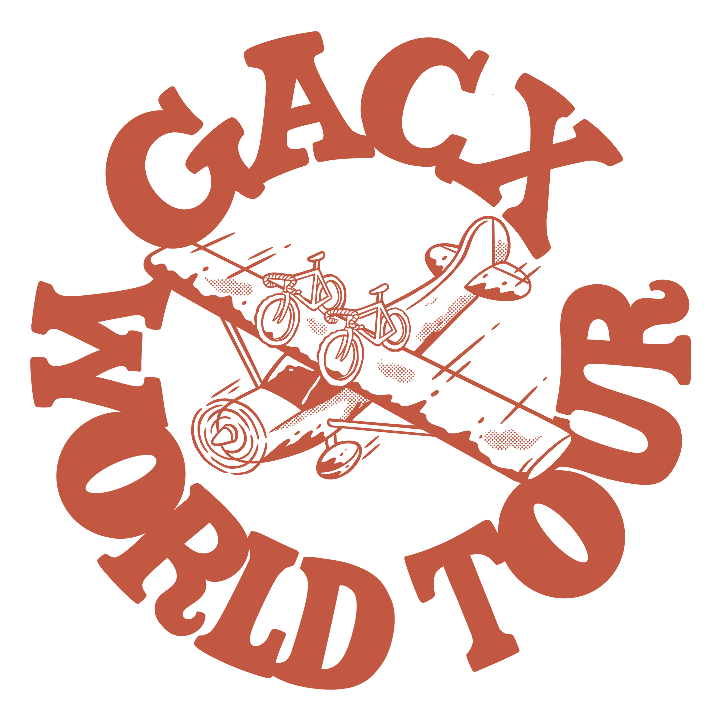A logo with the words 'GACY' and 'TRI'D' in large red text around a circle, featuring a graphic of a skateboard with two bicycles and a log on it.