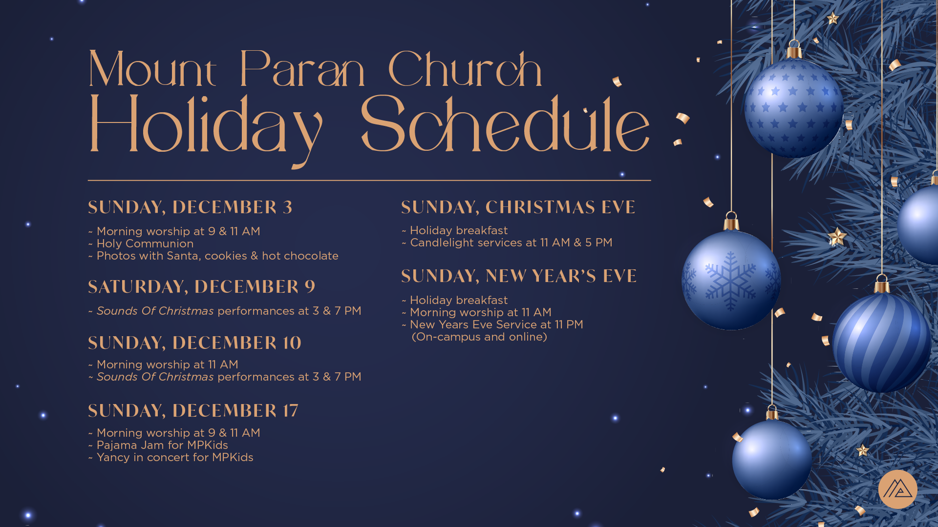 Holiday Schedule — Mount Paran Church