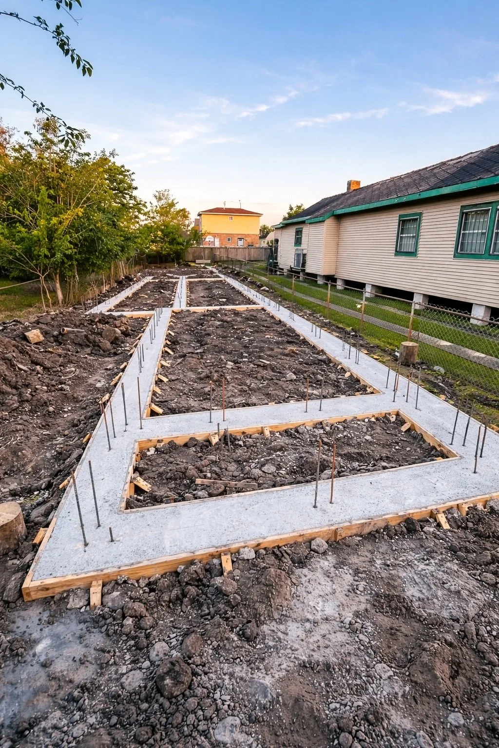 Residential foundation beam and footing construction in South Louisiana