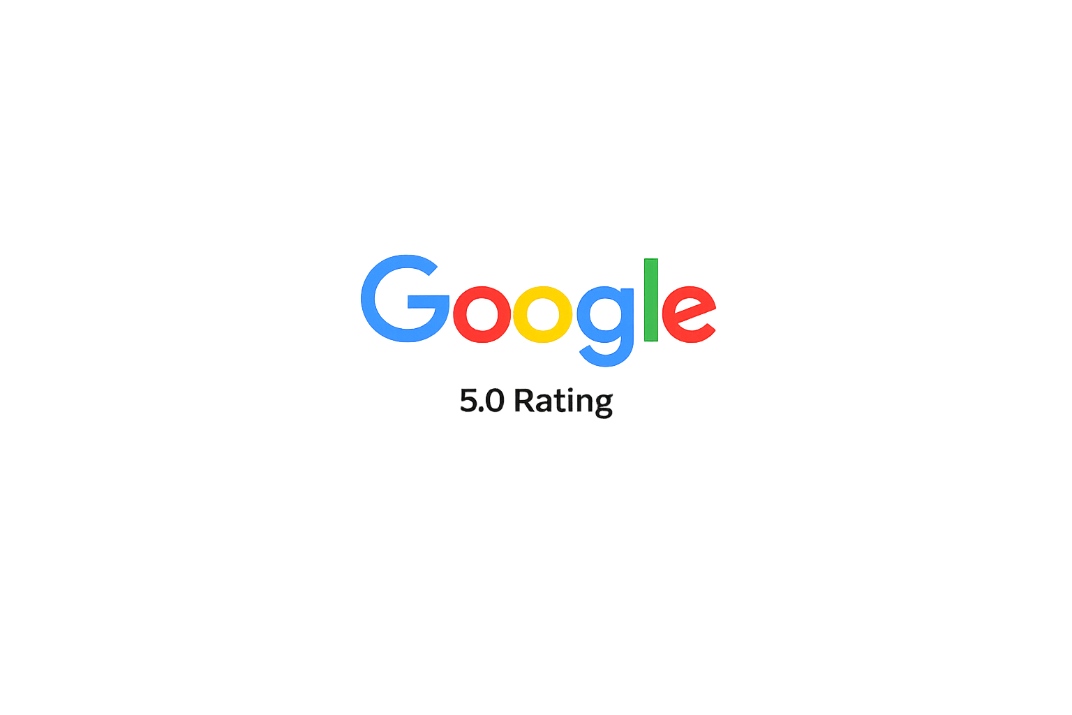 Google logo with 5.0 rating review badge transparent background