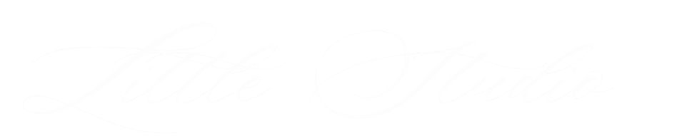 Text that says 'The Little Studio' in elegant white cursive font on a black background.