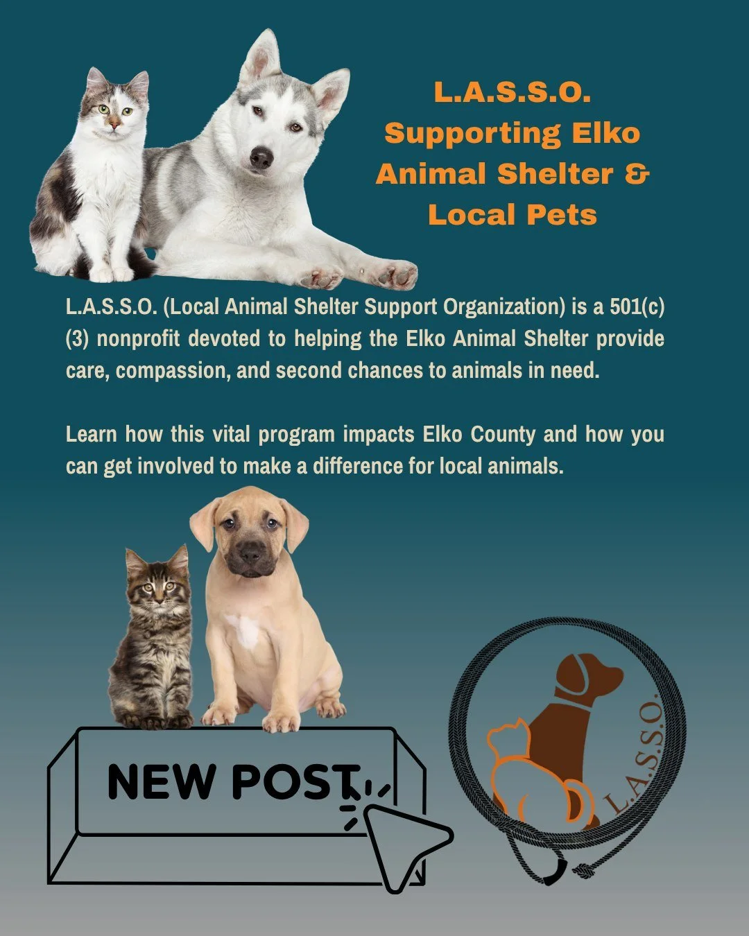 🐾 Meet L.A.S.S.O. &mdash; the local nonprofit behind Elko&rsquo;s no-kill animal shelter success story! From adoptions to fundraising and fostering, their work is changing lives every day. 

👉 Read their story:  https://elkocommunityhub.com/blog/wh