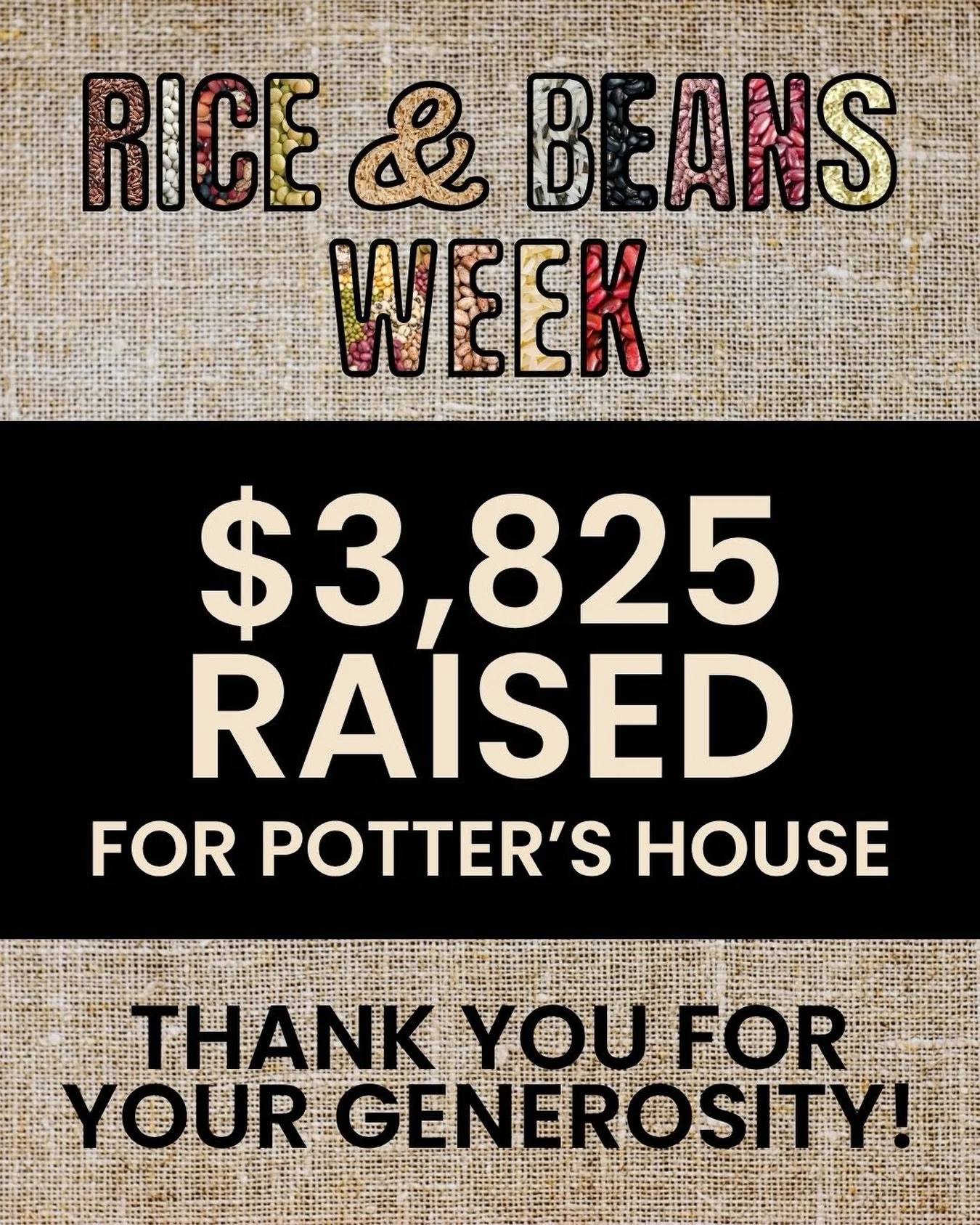 We wanted to report back on the results of our Rice &amp; Beans Week fast! 🍚🫘 

Thanks to your generosity and your sacrifice, we have raised $3,825 that will go towards the construction of a home and hygiene unit for a family living in poverty in G
