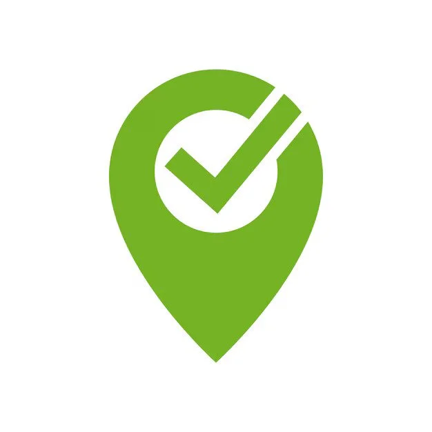 Green location pin icon with a white checkmark inside.