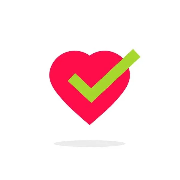 Red heart with a green checkmark overlay.