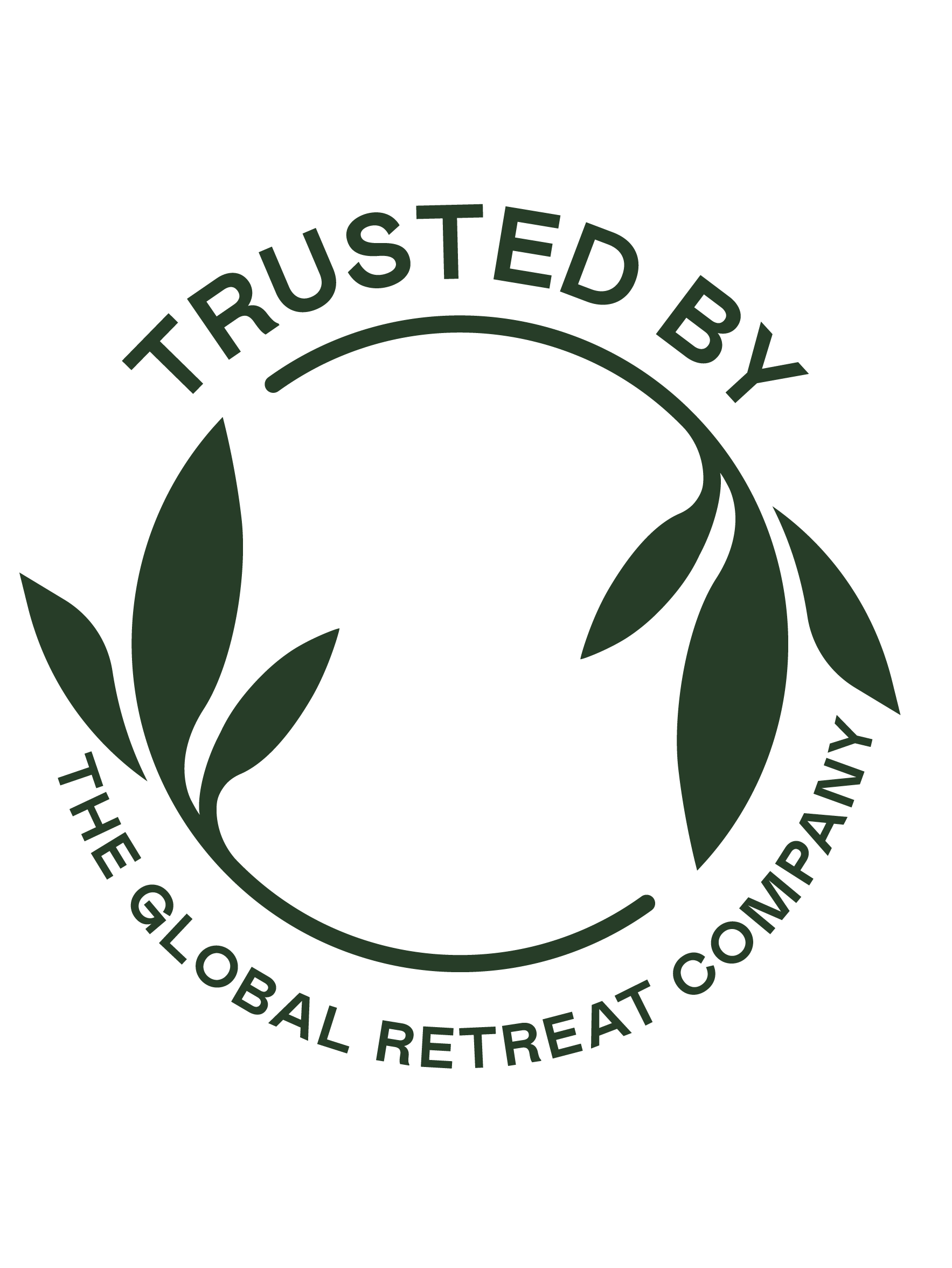 Logo of The Global Retreat Company with a minimalist circle and leaf design symbolizing wellness, balance, and luxury retreats worldwide.
