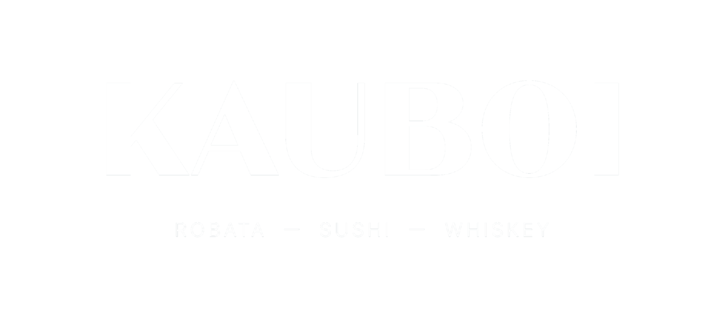 Black background with white text displaying 'KAUBOI' and smaller text below reading 'ROBATTA - SUSHI - WHISKEY'.