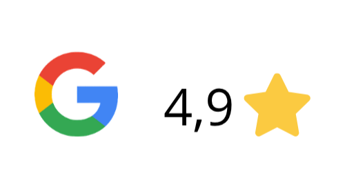 Logo Google avec une note de 4,9 et une étoile dorée.
