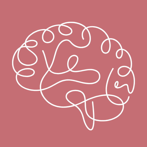 Cerveau stylisé formé de lignes blanches continue sur un fond rose