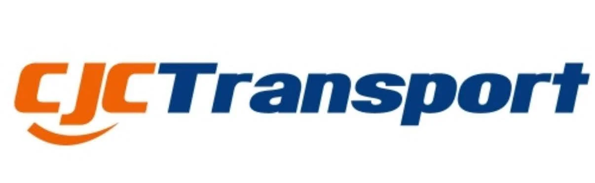 Logo of CJ C Transport with orange and blue text.