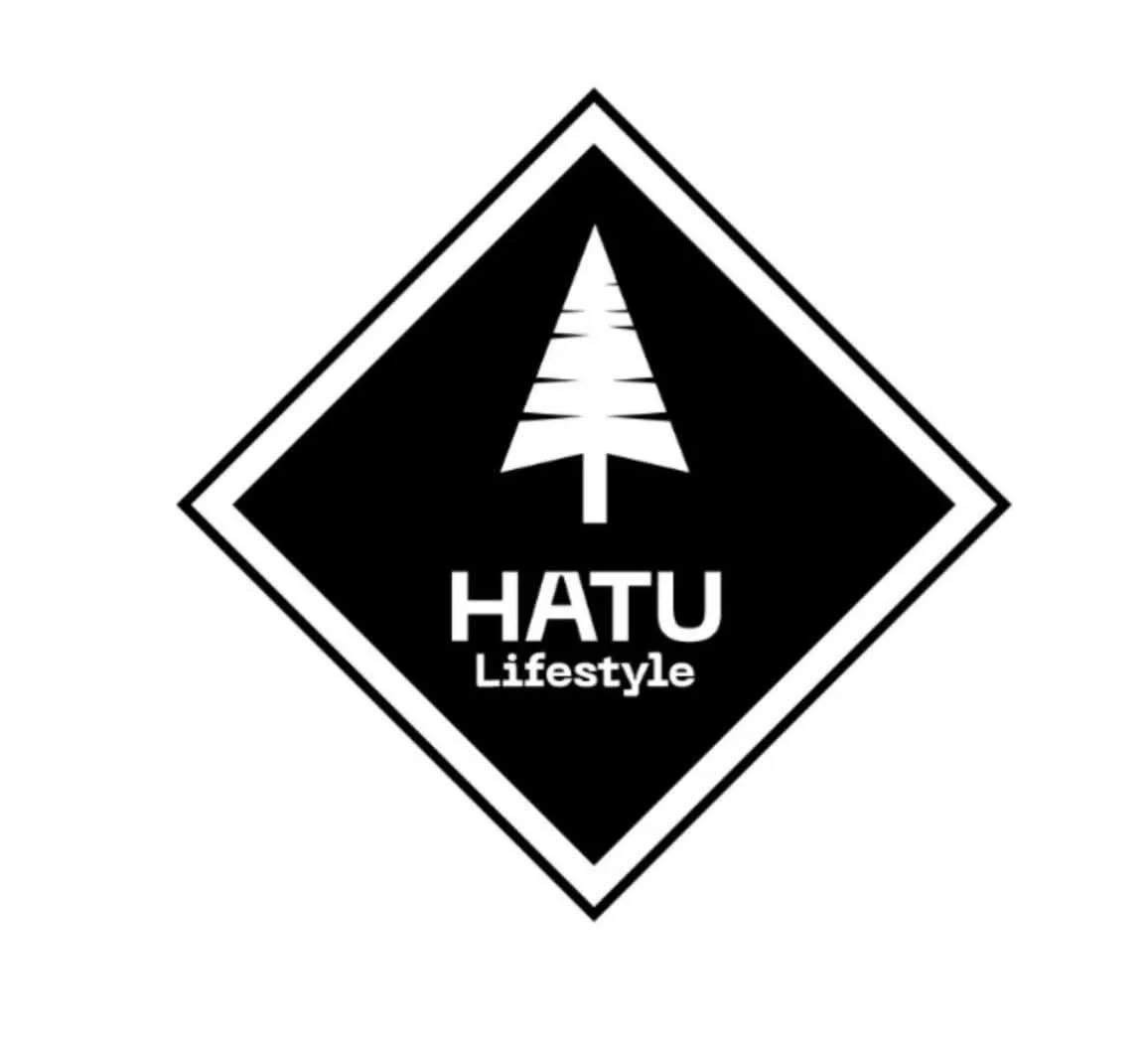 Black and white logo with a tree icon, the words 'HATU Lifestyle' underneath, and a diamond outline.