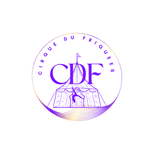 Logo for Cirque du Frique featuring a purple tent with a flag on top, surrounded by a circular border with the text "CIRQUE DU FRIQUE".