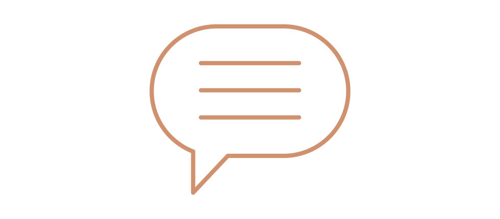 A speech bubble icon with three horizontal lines, representing text or conversation.