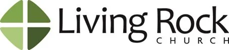 Logo of Living Rock Church featuring a green circular cross and black text.
