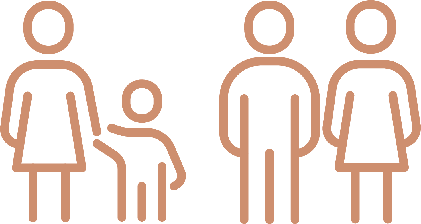 Outline illustration of a blended family.