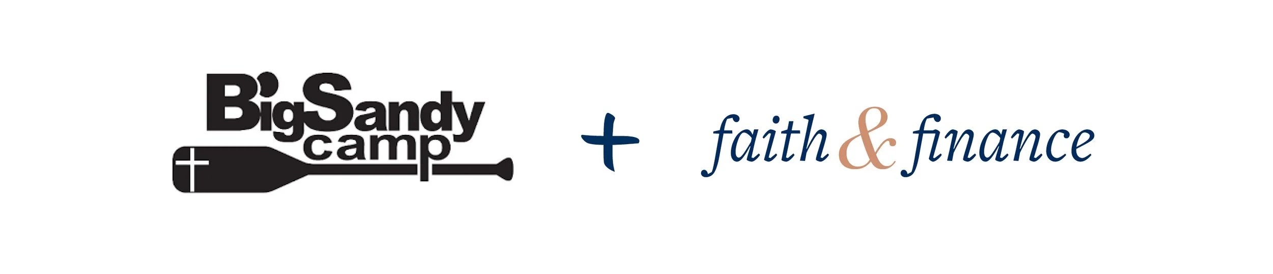 Logo with a blue icon and text that reads 'Big Sandy Camp' and 'faith & finance' in blue and orange with a plus sign in between.