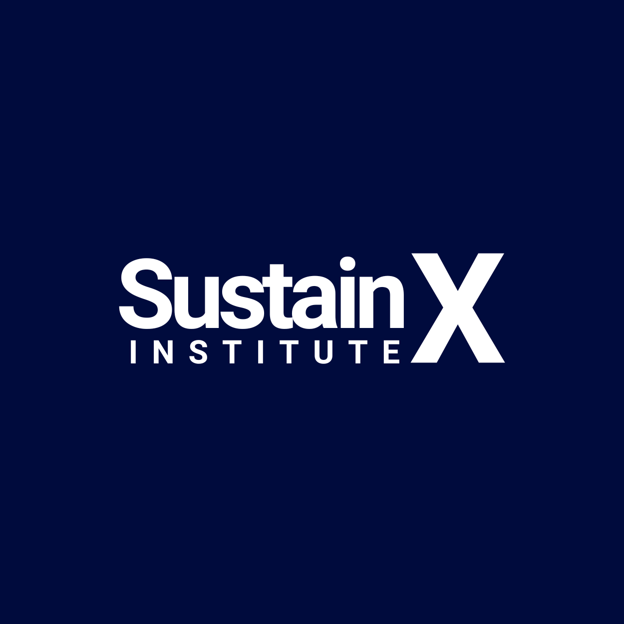 Logo of the SustainX Institute on a dark blue background, featuring the name in white text with a stylized 'X'.