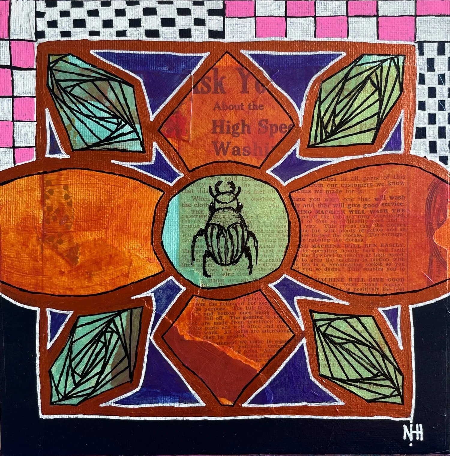 King In Search of His Queen, 2022, Mixed Media on Canvas Panel, 8 x 8.