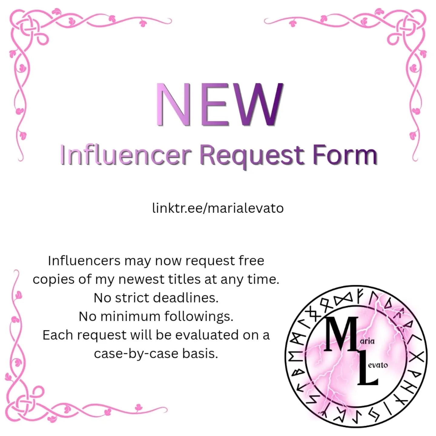 I'm trying a new thing! Bookish content creators and influencers can now request free copies of my newest title year-round! While not all requests will be fulfilled, of course, I'm leaving a permanent line out for promotional copies to be requested. 